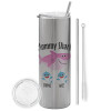 Eco friendly stainless steel Silver tumbler 600ml, with metal straw & cleaning brush