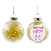 Transparent Christmas tree ball ornament with gold filling 8cm