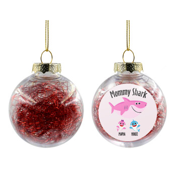 Mommy Shark (με ονόματα παιδικά), Transparent Christmas tree ball ornament with red filling 8cm