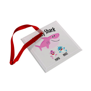 Mommy Shark (με ονόματα παιδικά), Christmas ornament, glass square ornament 9x9cm