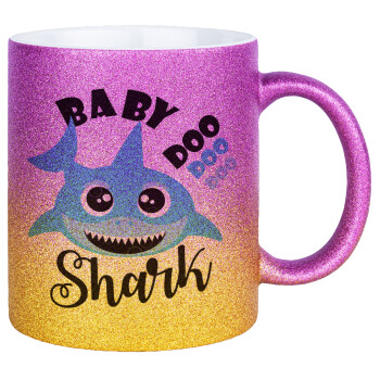 Baby Shark (boy), Κούπα Χρυσή/Ροζ Glitter, κεραμική, 330ml
