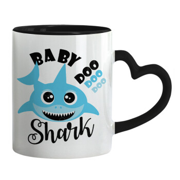 Baby Shark (boy), Κούπα καρδιά χερούλι μαύρη, κεραμική, 330ml