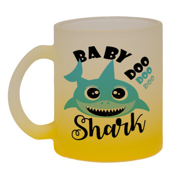Baby Shark (boy), Κούπα γυάλινη δίχρωμη με βάση το κίτρινο ματ, 330ml
