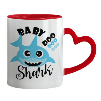 Baby Shark (boy), Mug heart red handle, ceramic, 330ml