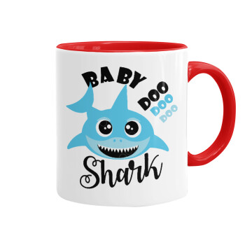 Baby Shark (boy), Κούπα χρωματιστή κόκκινη, κεραμική, 330ml