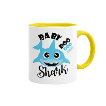 Baby Shark (boy), Κούπα χρωματιστή κίτρινη, κεραμική, 330ml