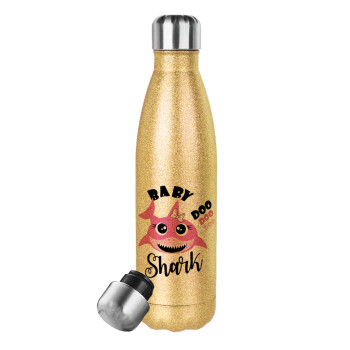 Baby Shark (girl), Glitter gold stainless steel thermos bottle, double-walled, 500ml