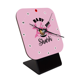 Baby Shark (girl), Quartz Wooden table clock with hands (10cm)