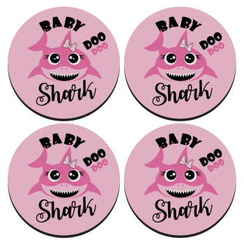 Baby Shark (girl), ΣΕΤ 4 Σουβέρ ξύλινα στρογγυλά (9cm)