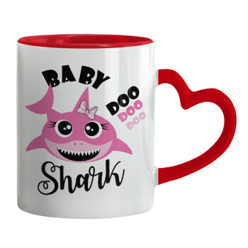 Baby Shark (girl), Mug heart red handle, ceramic, 330ml