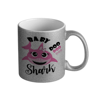 Baby Shark (girl), Κούπα Ασημένια Glitter που γυαλίζει, κεραμική, 330ml