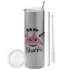 Eco friendly stainless steel Silver tumbler 600ml, with metal straw & cleaning brush