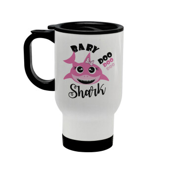 Baby Shark (girl), Stainless steel travel mug with lid, double wall white 450ml