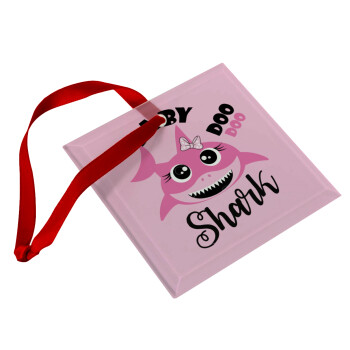 Baby Shark (girl), Christmas ornament, glass square ornament 9x9cm