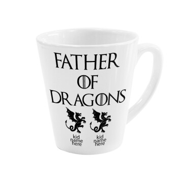 GOT, Father of Dragons  (με ονόματα παιδικά), Κούπα κωνική Latte Λευκή, κεραμική, 300ml