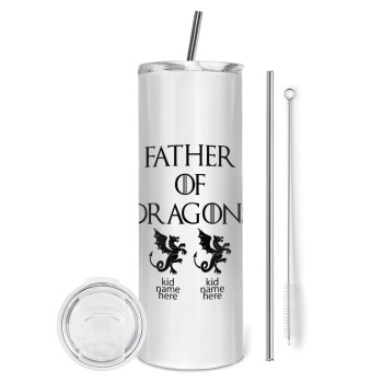 GOT, Father of Dragons  (με ονόματα παιδικά), Eco friendly ποτήρι θερμό (tumbler) από ανοξείδωτο ατσάλι 600ml, με μεταλλικό καλαμάκι & βούρτσα καθαρισμού