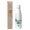 Easter Set, metallic Inox water bottle (700ml) & Easter scented flat candle (30cm) (GRAY)