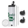 Travel Tumbler 2 Lids, with metal straw & cleaning brush (Stainless steel 304 Food grade, BPA free, 600ml)