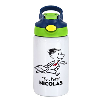 Le Petit Nicolas, Children's hot water bottle, stainless steel, with safety straw, green, blue (350ml)