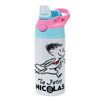 Le Petit Nicolas, Children's hot water bottle, stainless steel, with safety straw, Pink/BlueCiel (360ml) BPA FREE