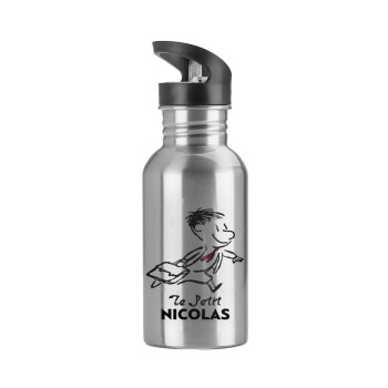 Le Petit Nicolas, Water bottle Silver with straw, stainless steel 600ml
