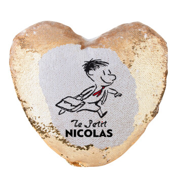 Le Petit Nicolas, Μαξιλάρι καναπέ καρδιά Μαγικό Χρυσό με πούλιες 40x40cm περιέχεται το  γέμισμα
