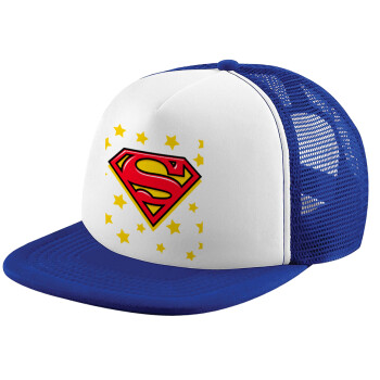 Superman Blue, Adult Soft Trucker Hat with Blue/White Mesh (POLYESTER, ADULT, UNISEX, ONE SIZE)