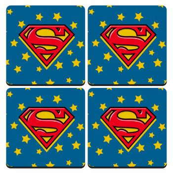 Superman Blue, ΣΕΤ 4 Σουβέρ ξύλινα τετράγωνα (9cm)