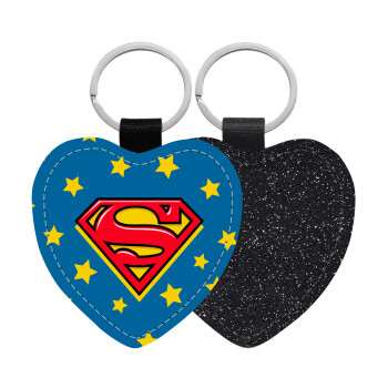 Superman Blue, Μπρελόκ PU δερμάτινο glitter καρδιά ΜΑΥΡΟ