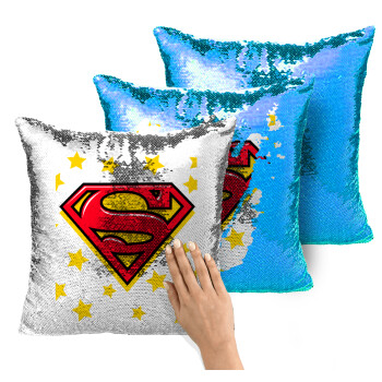 Superman Blue, Μαξιλάρι καναπέ Μαγικό Μπλε με πούλιες 40x40cm περιέχεται το γέμισμα