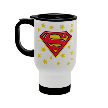 Superman Blue, Stainless steel travel mug with lid, double wall white 450ml