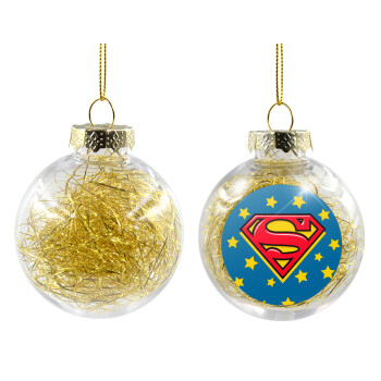 Superman Blue, Transparent Christmas tree ball ornament with gold filling 8cm