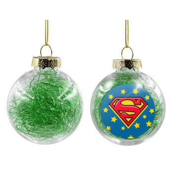 Superman Blue, Transparent Christmas tree ball ornament with green filling 8cm