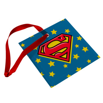 Superman Blue, Christmas ornament, glass square ornament 9x9cm