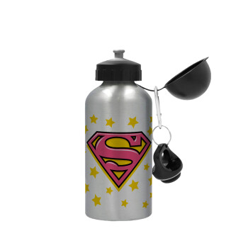 Superman Pink, Metallic water jug, Silver, aluminum 500ml