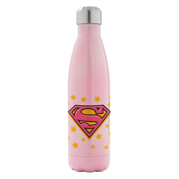Superman Pink, Μεταλλικό παγούρι θερμός Ροζ Ιριδίζον (Stainless steel), διπλού τοιχώματος, 500ml