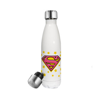 Superman Pink, Metal mug thermos White (Stainless steel), double wall, 500ml