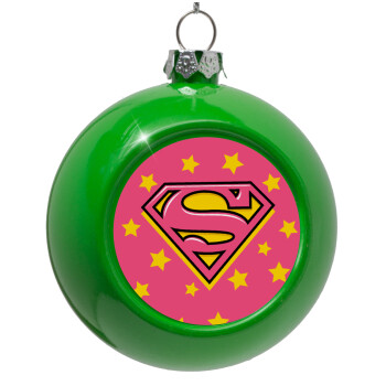 Superman Pink, Green Christmas tree ornament bauble 8cm