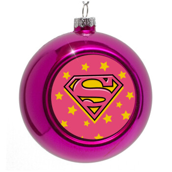 Superman Pink, Στολίδι Χριστουγεννιάτικη μπάλα δένδρου Μωβ 8cm