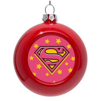 Superman Pink, Στολίδι Χριστουγεννιάτικη μπάλα δένδρου Κόκκινη 8cm