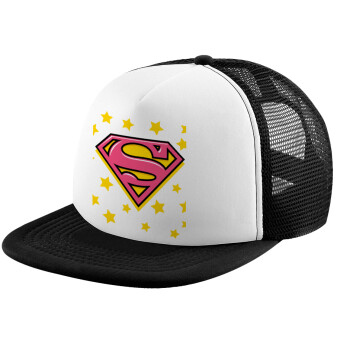 Superman Pink, Καπέλο Ενηλίκων Soft Trucker με Δίχτυ Black/White (POLYESTER, ΕΝΗΛΙΚΩΝ, UNISEX, ONE SIZE)