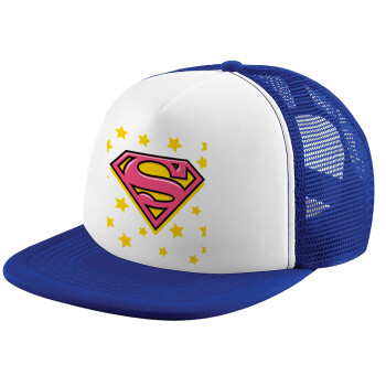 Superman Pink, Καπέλο παιδικό Soft Trucker με Δίχτυ ΜΠΛΕ/ΛΕΥΚΟ (POLYESTER, ΠΑΙΔΙΚΟ, ONE SIZE)