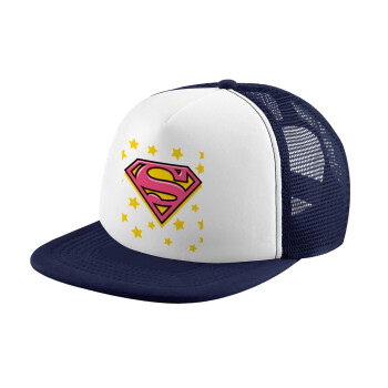 Superman Pink, Καπέλο παιδικό Soft Trucker με Δίχτυ ΜΠΛΕ ΣΚΟΥΡΟ/ΛΕΥΚΟ (POLYESTER, ΠΑΙΔΙΚΟ, ONE SIZE)