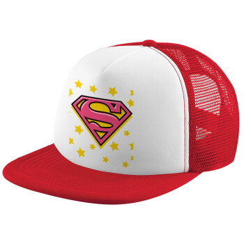 Superman Pink, Καπέλο παιδικό Soft Trucker με Δίχτυ ΚΟΚΚΙΝΟ/ΛΕΥΚΟ (POLYESTER, ΠΑΙΔΙΚΟ, ONE SIZE)