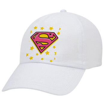 Superman Pink, Καπέλο Ενηλίκων Baseball Λευκό 5-φύλλο (POLYESTER, ΕΝΗΛΙΚΩΝ, UNISEX, ONE SIZE)