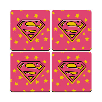 Superman Pink, ΣΕΤ 4 Σουβέρ ξύλινα τετράγωνα (9cm)