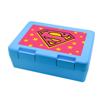 Superman Pink, Παιδικό δοχείο κολατσιού ΓΑΛΑΖΙΟ 185x128x65mm (BPA free πλαστικό)