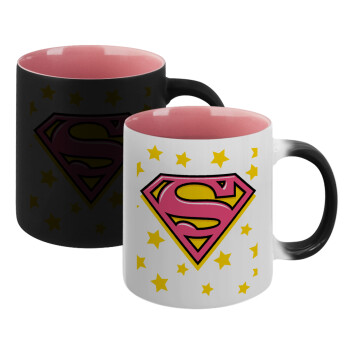 Superman Pink, Κούπα Μαγική εσωτερικό ΡΟΖ, κεραμική 330ml που αλλάζει χρώμα με το ζεστό ρόφημα