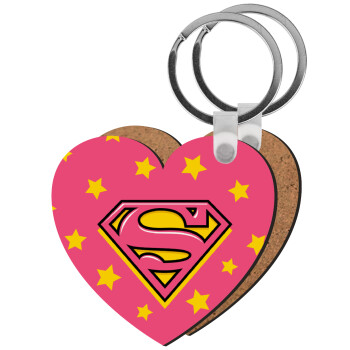 Superman Pink, Μπρελόκ Ξύλινο καρδιά MDF