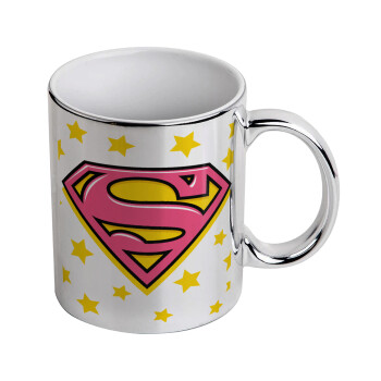 Superman Pink, Mug ceramic, silver mirror, 330ml